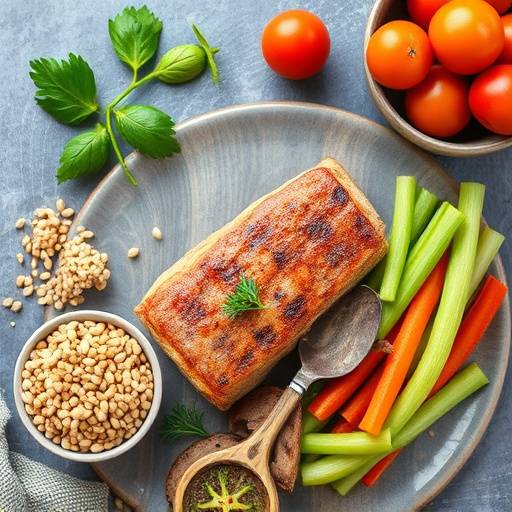 A balanced meal with protein, vegetables, and whole grains, suitable for managing blood sugar.
