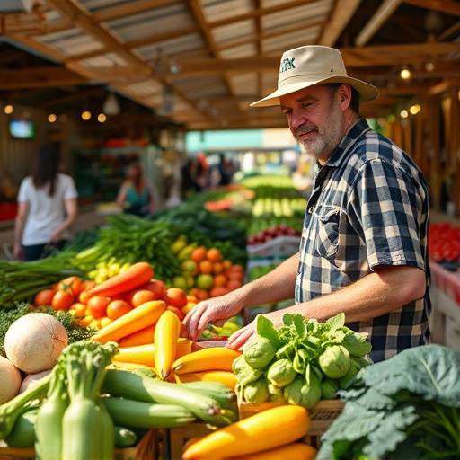 A farmer selling fresh produce at a local Denver farmers market.